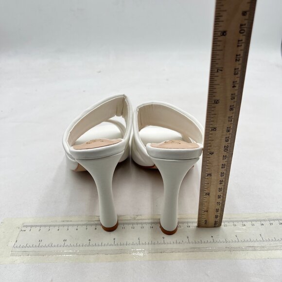 FOWT White Square Open Toe Cushioned Strap Block High Heel Slippers Slip on Mule - Picture 5 of 8